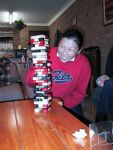 What concentration!  Julie in action (Jenga)